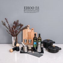 新中式样板房间厨房装饰橄榄油汤锅组合不锈钢花艺摆件售楼部道具