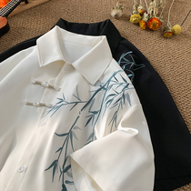 夏季高级感刺绣衬衫男短袖小众盘扣设计感复古新中式国风衬衣唐装