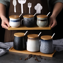 日式陶瓷调味罐盐罐味精调料盒套装组合 创意厨房用品糖罐带盖勺