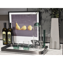 现代简约绿色厨房台面组合摆件样板间茶具水壶橄榄油样板房软装饰