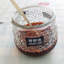 商用辣椒油分装瓶玻璃辣椒油壶带盖袋勺子面食店桌面调味罐辣椒罐