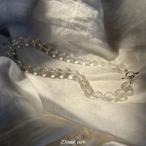 DouxAir/白水晶圆珠项链镀银ot扣通透微棉絮珠子时尚高级感锁骨链