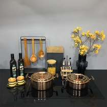 新中式样板房间厨房陈列摆设厨具套装饰锅具面包板橄榄油组合摆件