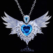 儿童爱心水晶项链天使之翼吊坠蓝色心形项坠时尚锁骨链学生日礼物