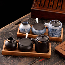 中式复古陶瓷调味瓶油壶3件套调料盒套装辣椒罐组合油瓶壶盐罐