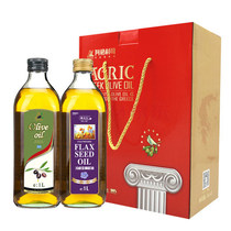 AGRIC阿格利司希腊进口橄榄油1L+冷榨亚麻籽油1L食用油礼盒装 健